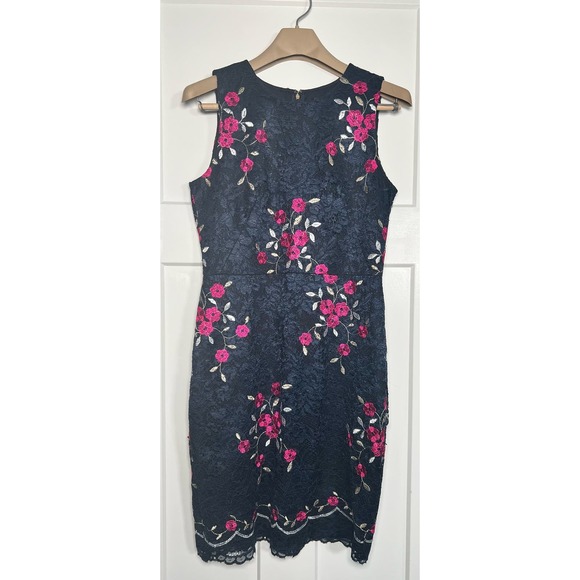 DKNY Sheath Dress Navy Pink Lace Overlay Size 10‎ - Picture 1 of 12